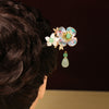 Floral Wood Hairpin with Tassel, Traditional Chinese Style