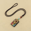 Tibetan Thangka Pendant Necklace, Ebony Wood Rope