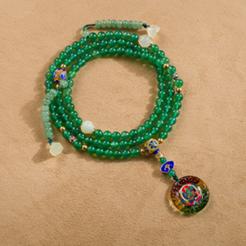 Green Agate 108 Bead Mala Bracelet and Necklace