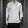 Men's Casual V-Neck Three Quarter Sleeve Shirt Linen Blend Top