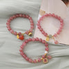 Strawberry Quartz Bracelet with Lotus, Clover or Jade Charm