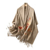 Embroidered Wool Shawl with Tassels, Winter Scarf Wrap