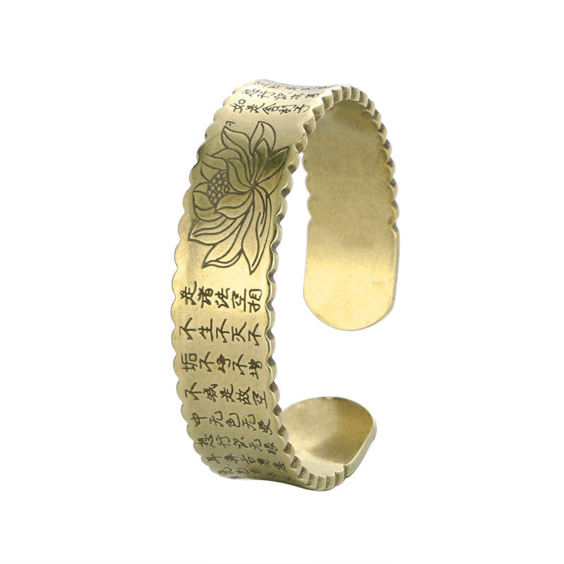 Brass Lotus Flower Heart Sutra Cuff Bracelet