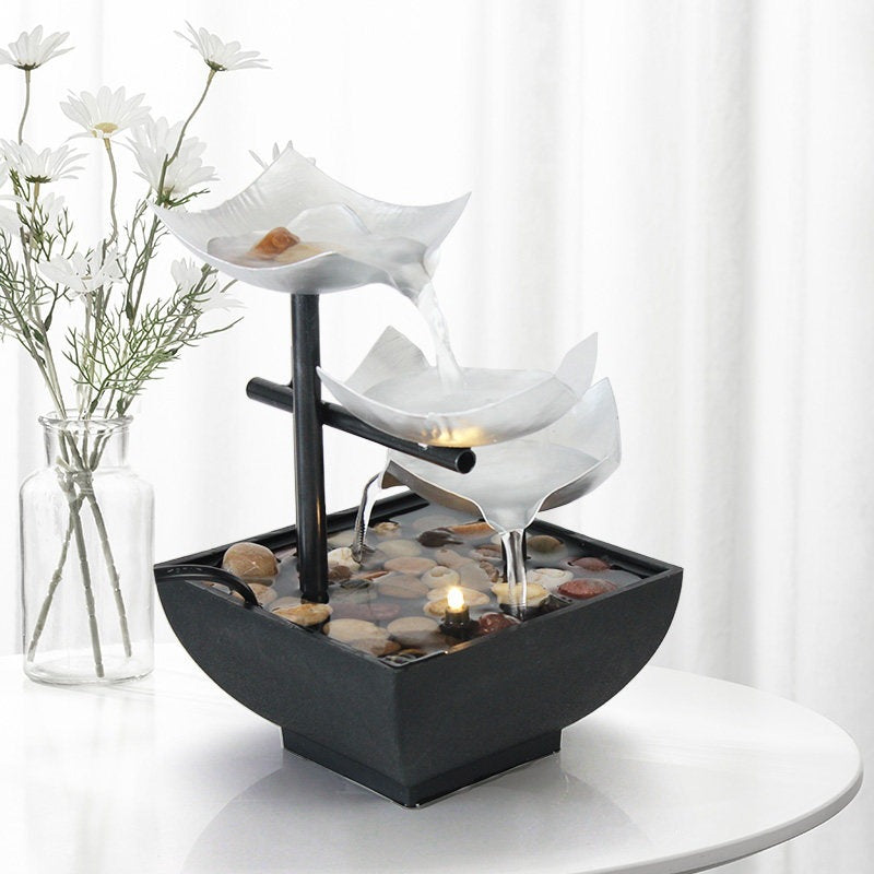 Desktop Water Fountain, Stainless Steel Cascading Decor