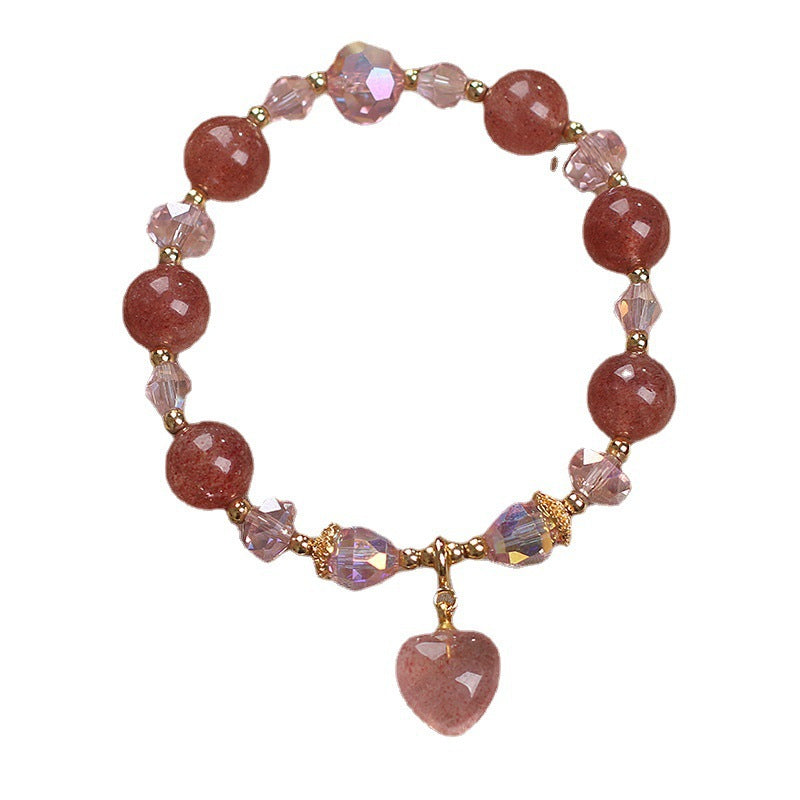 Red strawberry quartz beaded bracelet with a hanging heart charm
