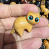 Carved Wood Cat Figurine with Bell - Cute Animal Desk Decoration