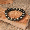 Black Obsidian Bracelet, 12mm Silver Sheen Beads