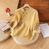Women's Cotton Embroidery Floral Shirt with Frog Buttons