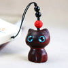 Ebony Wood Cat Keychain and Phone Charm with Red Sandalwood Bead