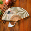 Chinese Style Bamboo Folding Fan with Silk Leaf and Tassel