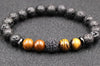 Tiger Eye Lava Rock Stone Peace Bracelet with Micro Paved Bead