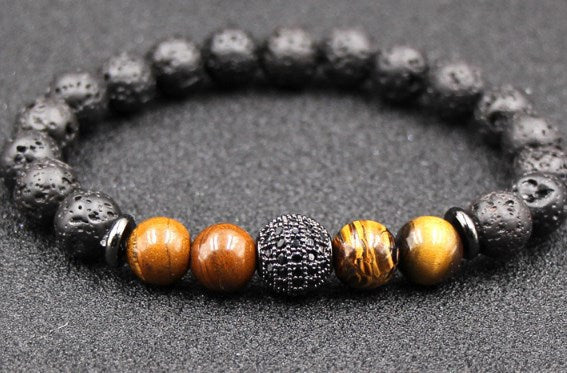 Tiger Eye Stone Peace Bracelet with Micro-set Beads