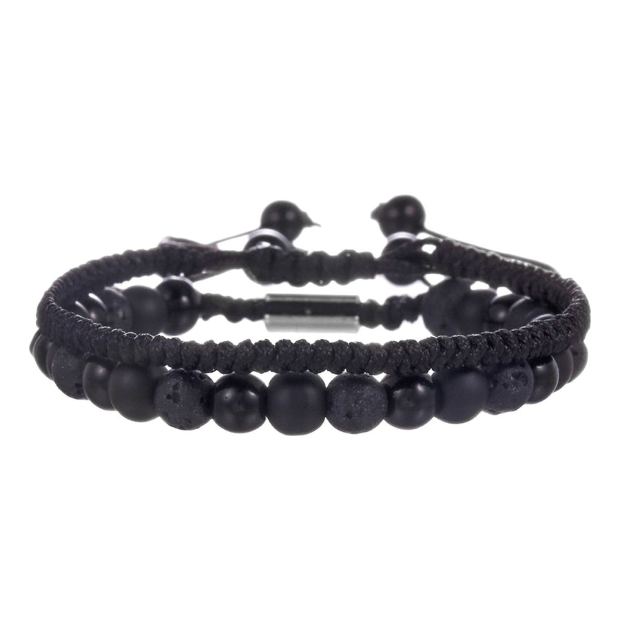 Beaded Braided Bracelet Set with Stone Charms