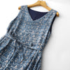 Women's Summer Sleeveless Dress V-Neck Blue Geometric Print Midi