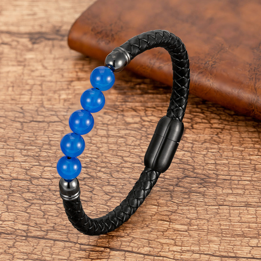 Stone Bead Leather Bracelet Unisex