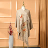 Embroidered Wool Shawl with Tassels, Winter Scarf Wrap