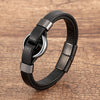 Stone Ring Leather Bracelet with Magnetic Clasp