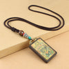 Tibetan Thangka Pendant Necklace, Handmade Ebony Wood