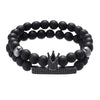 Frosted Lava Rock Bracelet Set with Crown Charm