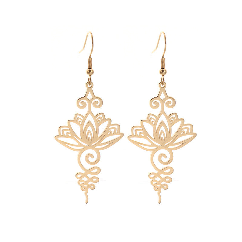 Hollow Lotus Flower Stainless Steel Enlightenment Metal Drop Earrings