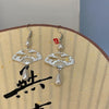 Copper Fan Auspicious Clouds Pearl Drop Earrings