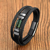 Braided Leather Bracelet with Stone Inlay and Magnetic Clasp