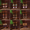 Enamel and Natural Crystal Drop Earrings, Chinese Style