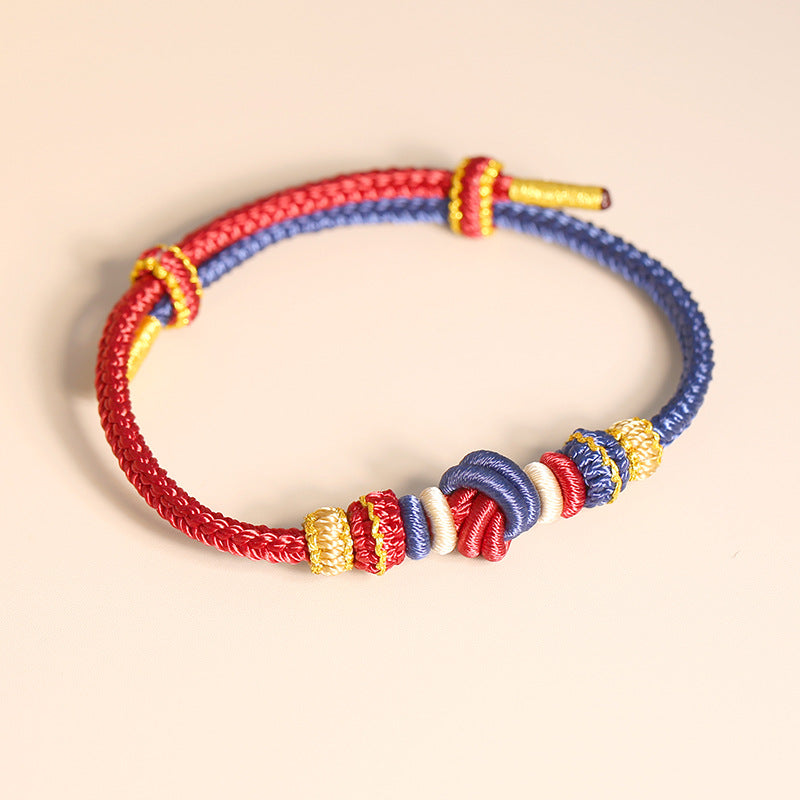 Two-Color Rope Handcrafted Eight Thread Peace Knot Luck Connection Bracelet