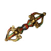 A handcrafted copper vajra dorje with colorful enamel details on a white background.