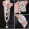 White Bodhi Seed Mala Bracelet 108 Beads Lotus Charm