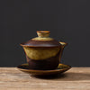 Handmade Ceramic Gaiwan with Saucer, Rustic Brown Glaze
