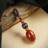 Wooden Bead Keychain with Red Agate Charm