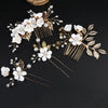 Handmade Floral Hair Comb and Pin Set with Clear Quartz
