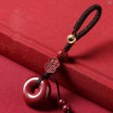 Cinnabar Keychain with Traditional Chinese Motifs