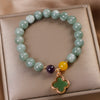 Jade Four Leaf Clover Luck Bracelet with Green Beads