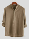 Men's Solid Color Half Button Long Sleeve Cotton Shirt