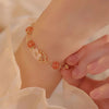 Red Agate Flower Bracelet with Gold-Tone Chain