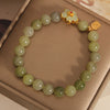 Green Jade Flower Bracelet with Fu Charm