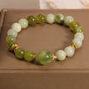 Green Jade Bead Bracelet with Gold-Tone Spacers