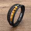 Braided Leather Bracelet with Stone Beads for Men and Women