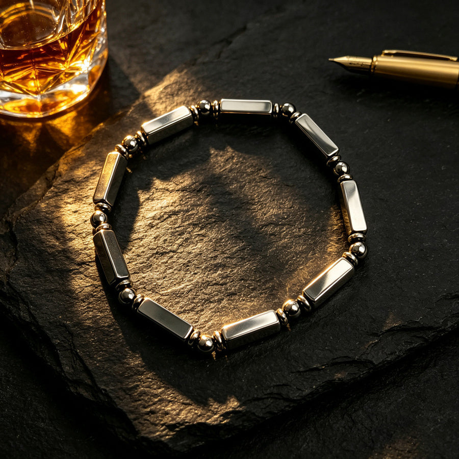 Hematite Geometric Bracelet, Silver and Black Tone