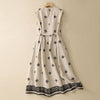 Women's Sleeveless Dress Linen Cotton Midi with Drawstring Waist