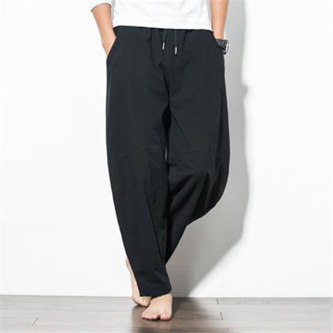 Men's Solid Color Cotton Drawstring Pants With Pockets