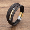 Multi-Layer Braided Leather Bracelet with Stainless Steel Clasp