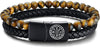 Tiger Eye Power Magnetic Buckle Multilayered Leather Bracelet
