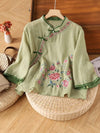 Vintage Chinese Embroidery Floral Shirt Frog Button Top