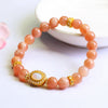 Natural Peach Moonstone Bracelet with Gold-Tone Charm