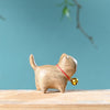 Carved Wood Cat Figurine with Bell - Cute Animal Desk Decoration
