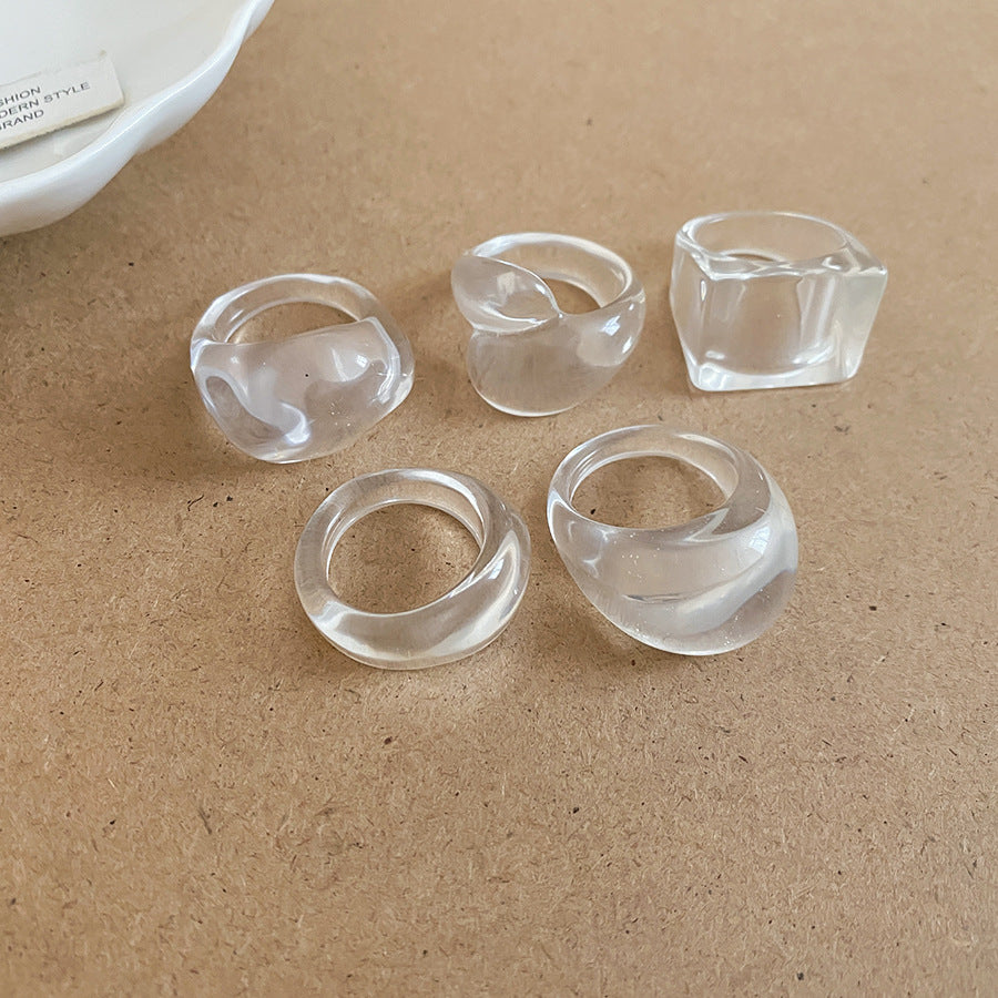 Candy Resin Ring Set, Geometric Statement Rings