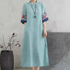 Embroidery Frog-Button Half Sleeve Women's Midi Dress